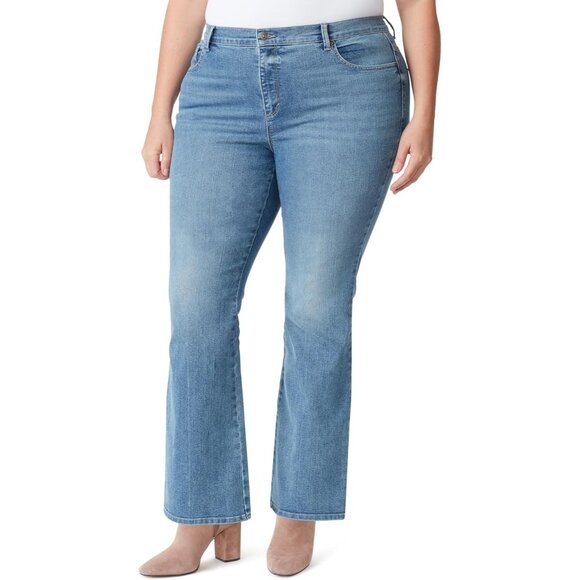 Women's Plus Boot Cut Jeans Stretch High Rise Zipper Pockets Casual - Picture 1 of 3